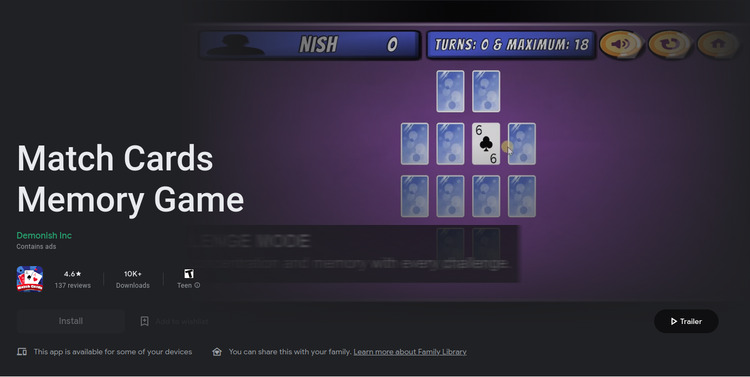 Google Match Card Memory Game
