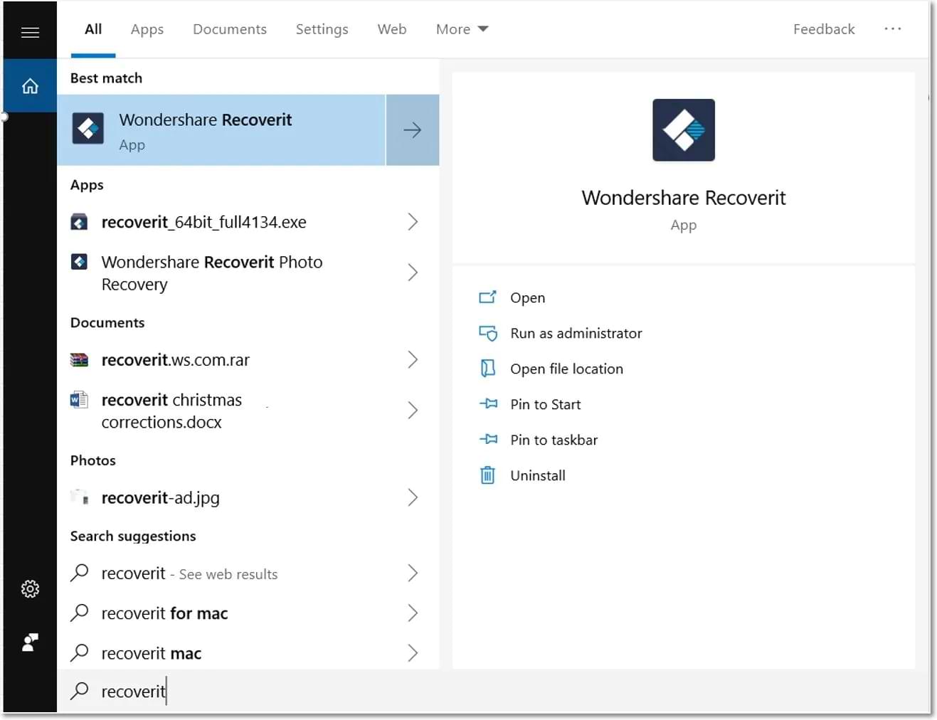 Launch Wondershare Recoverit in Windows